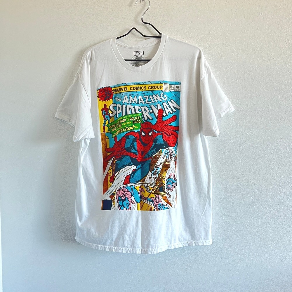 Marvel Spider-Man Comic Book Art Graphic White T-Shirt XL Geek Chic Retro Casual